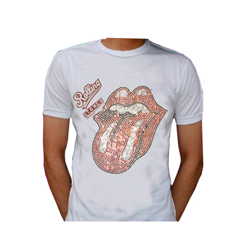 Rolling Stones Tongue Diamante White Amplified Vintage T-Shirt